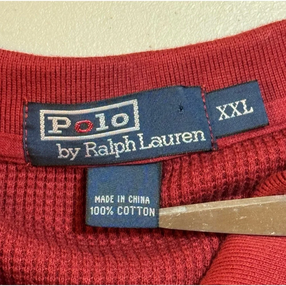 Polo Ralph Lauren Red Waffle Knit Thermal‎ Golf Long Sleeve Polo Shirt Men's 2XL
